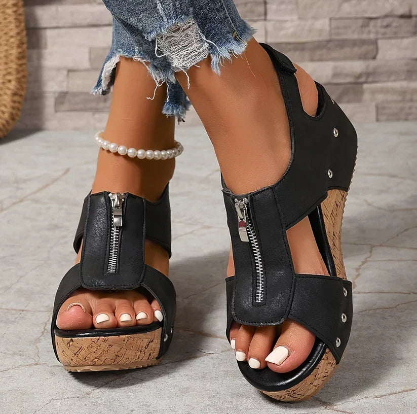 Cosima | Women's Orthopaedic Zip-Front Wedge Platform Sandals