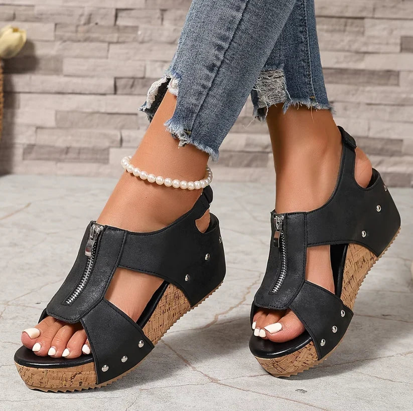 Cosima | Women's Orthopaedic Zip-Front Wedge Platform Sandals