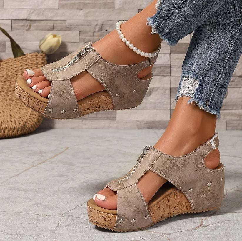 Cosima | Women's Orthopaedic Zip-Front Wedge Platform Sandals