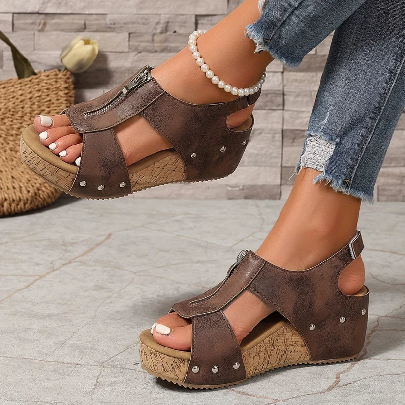 Cosima | Women's Orthopaedic Zip-Front Wedge Platform Sandals